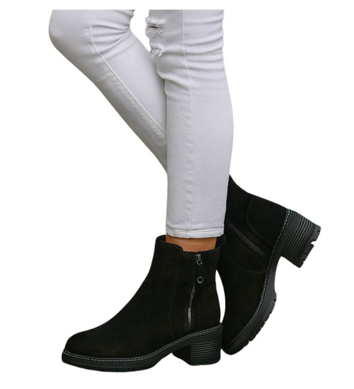 Czarne botki damskie na grubym obcasie /D9-2 18244 W532/