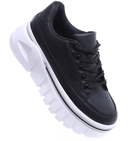 Czarne damskie trampki na platformie /C6-3 15620 T258/