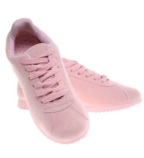 Sznurowane damskie buty sportowe Różowe /F5-3 18650 T102 +H2/
