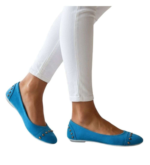 Materiałowe niebieskie baleriny jak tenisówki /D7-1  14388 T046/