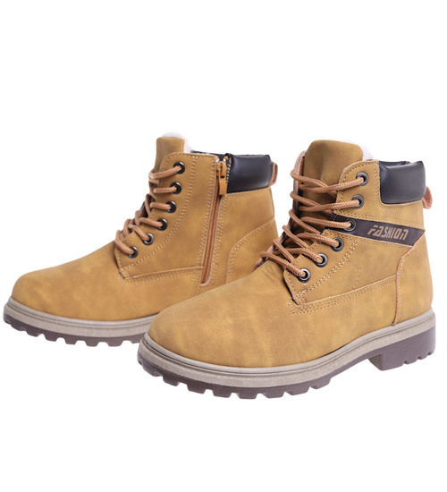 Ocieplane chłopięce camelowe buty trekkingowe /E7-2 18343 T366/