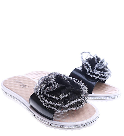 Plażowe czarne klapki z ozdobą /G6-1 14013 T190/