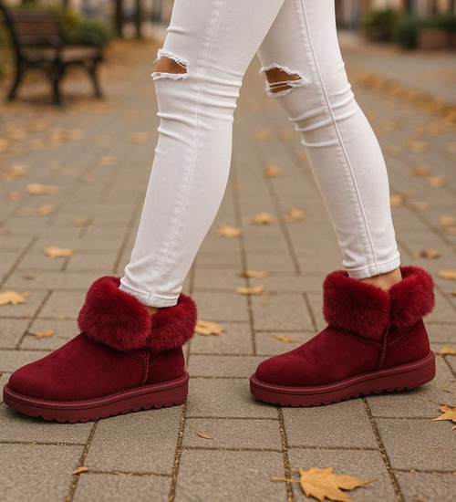 Bordowe kozaki śniegowce z futerkiem /E8-2 18359 T195/