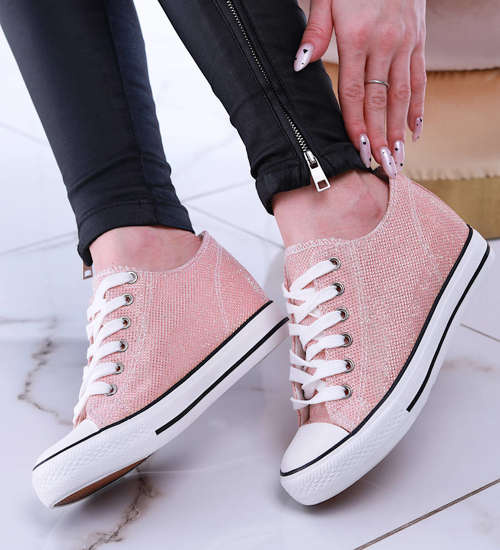 Różowe trampki sneakersy na niskim koturnie /G1-3 13485 T231/