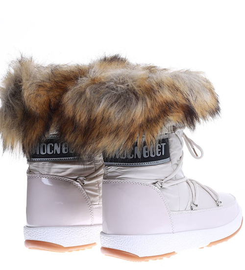 Grubo ocieplane beżowe śniegowce damskie na z futerkiem /E1-3 15399 T434/