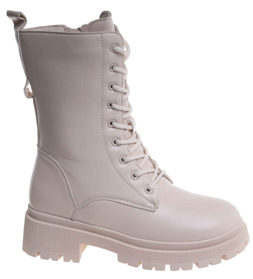 Beżowe zimowe botki trapery glany z futerkiem /A2-1 18524 T482/