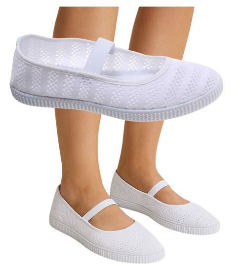 Tenisówki damskie Białe ażurowe czeszki z gumką /B4-2 17828 T295/