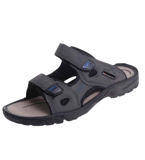 Męskie szare sandały klapki na rzepy /B4-2 17638  T284/