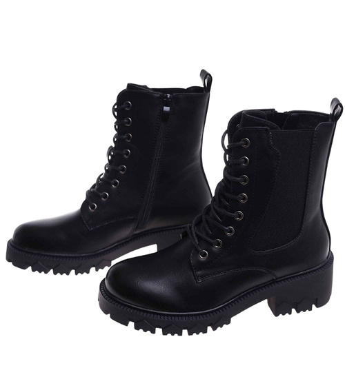 Czarne trapery damskie na platformie /A3-3 18284 W480/