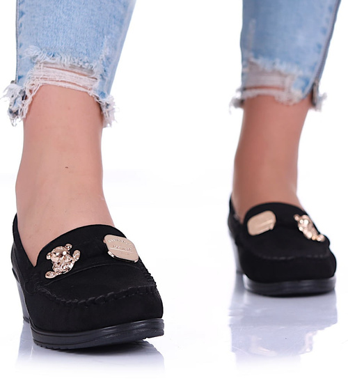 Czarne zamszowe czółenka na koturnie /B1-2 18191 W135/