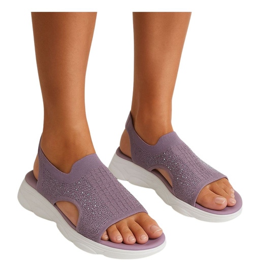 Fioletowe elastyczne sandały na platformie /D3-2 17744 W132/