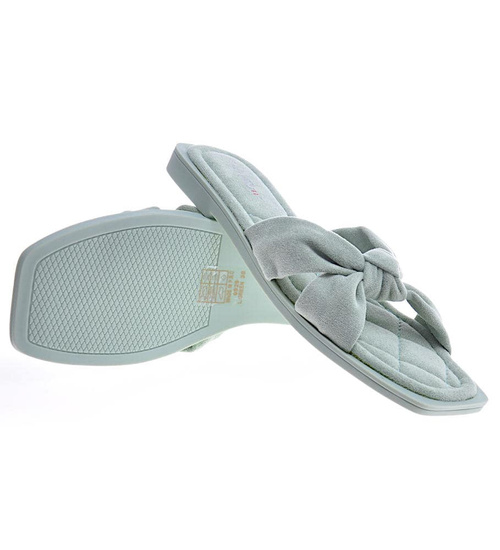 Klapki damskie z zamszu zielone /E8-2 11429 S291/