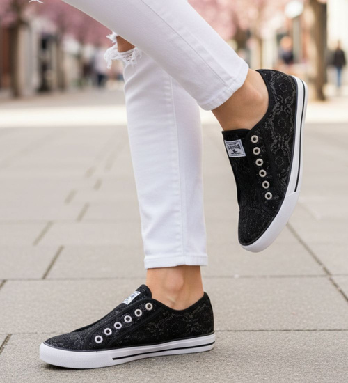 Wsuwane czarne trampki damskie /G3-1 16494 G8-6/