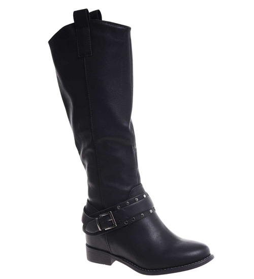 Ocieplane czarne kozaki damskie na niskim koturnie /J5-3 H2 15322 T386/