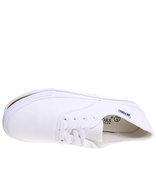 Sznurowane klasyczne niskie trampki męskie Ecru /A5-1 16021 S079/