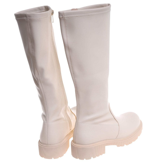 Beżowe kozaki damskie z suwakiem /D8-3 18134 T397/