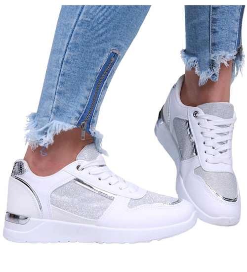 Wiązane białe buty sportowe damskie /G1-3 16066 G283/