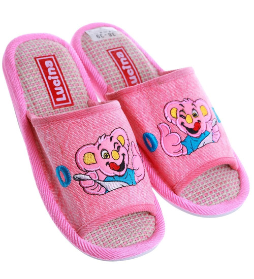 Różowe materiałowe kapcie damskie /F5-1 17590 T2-5/