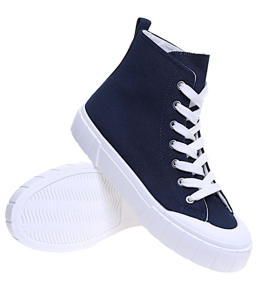 Granatowe wysokie trampki damskie z tkaniny /B3-3 15959  G157/