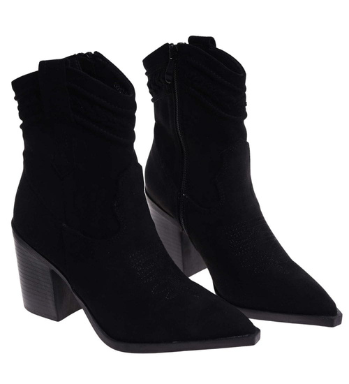 Czarne botki kowbojki na słupku /A3-2 18214 W427/