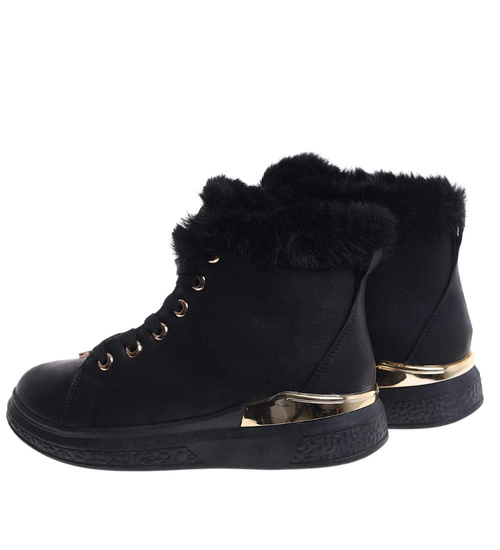 Czarne zimowe trampki z kożuszkiem /E4-2 18429 T411/