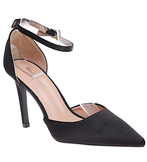 Czarne czółenka szpilki z paskiem /D9-3 16227 G155/