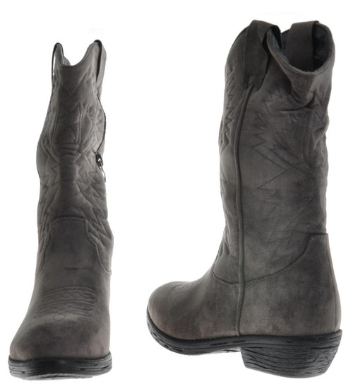 Kowbojki damskie ocieplane Szare /A1-2 10152 T296/