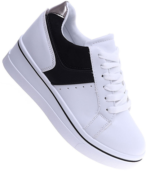 Biało czarne trampki sneakersy na koturnie /G8-2 14889 T405/