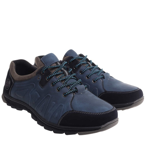 Granatowe sznurowane obuwie trekkingowe /E10-2 18036 T386/