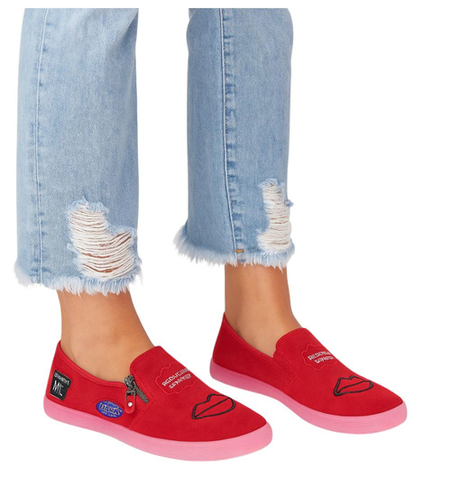 Zamszowe czerwone trampki slip on /D4-3 8425 S098/