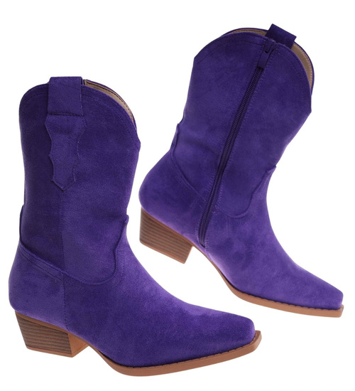 Fioletowe botki damskie kowbojki /D1-3 18422 W287/