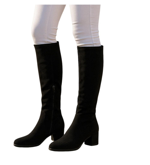 Czarne klasyczne kozaki do kolan na obcasie /E6-1 18203 W583/