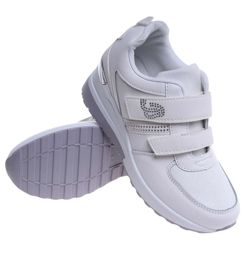 Białe trampki sneakersy na rzepy niski koturn /F1-2  18119 T188/