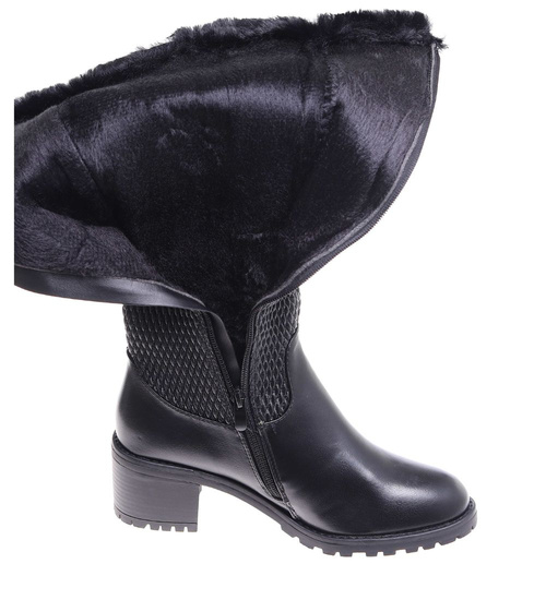 Ocieplane czarne kozaki na klocku /E2-1 +h2 12747 T126/