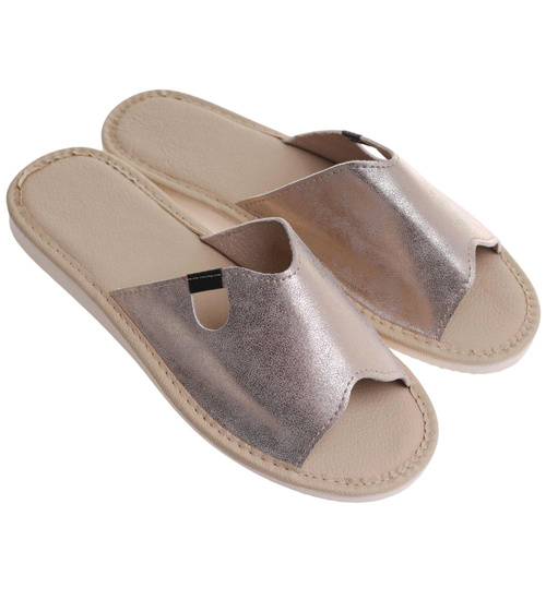 Odkryte kapcie damskie Złote /F4-1 17649 S165/