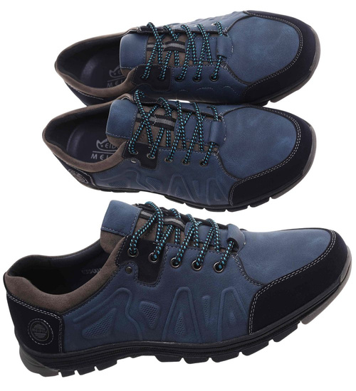 Granatowe sznurowane obuwie trekkingowe /E10-2 18036 T386/