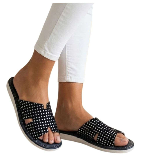 Skórzane domowe klapki kapcie Czarne /G4-1 14975 S194/