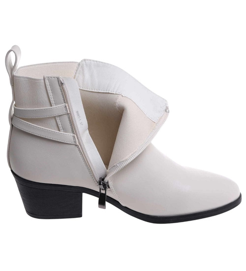 Botki na grubym obcasie Ecru /A9-3 18536 G285/
