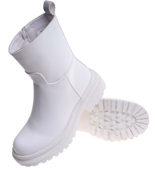 Botki damskie na płaskim obcasie Białe /A10-3 18262 W187 +H2/