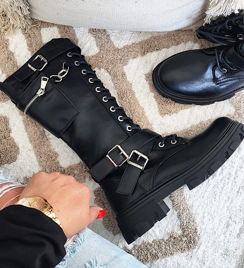 Czarne wysokie trapery glany /A5-3 14879 T534/