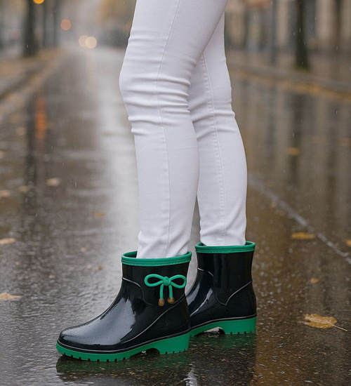 Kalosze damskie czarno zielone gumiaki /E2-1+H2 18286 T352/