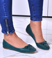 Zielone balerinki damskie z kokardką i dżetami /C7-2 10780 T098/