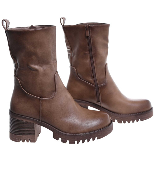 Botki na obcasie klocku Khaki /F6-3 18308 T4/
