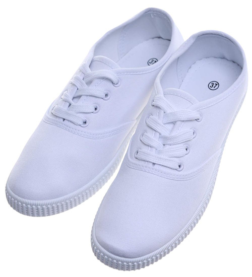 Sznurowane białe tenisówki damskie /G12-3 13389 T232/