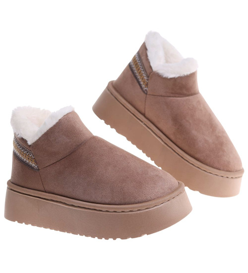 Krótkie kozaki śniegowce beżowe ocieplane /D8-1 18421  T266/