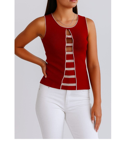 Czerwona koszulka damska bezrękawnik /H2 K66 ub975 S)0/