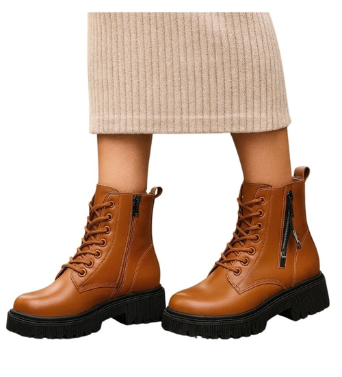 Zimowe brązowe botki trapery /E10-3 18526 T385/