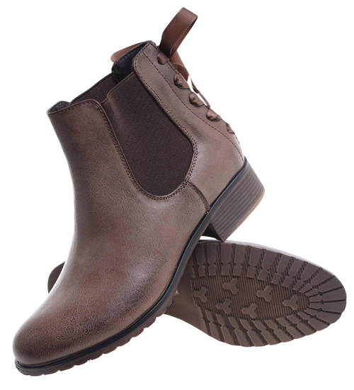 Wsuwane botki damskie khaki /D8-3 18309 T300/