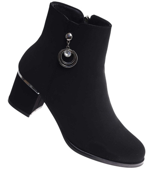 Czarne eleganckie botki na niskim obcasie /D4-3 18270 W483/