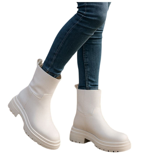 Botki damskie na płaskim obcasie Białe /A10-3 18262 W187 +H2/